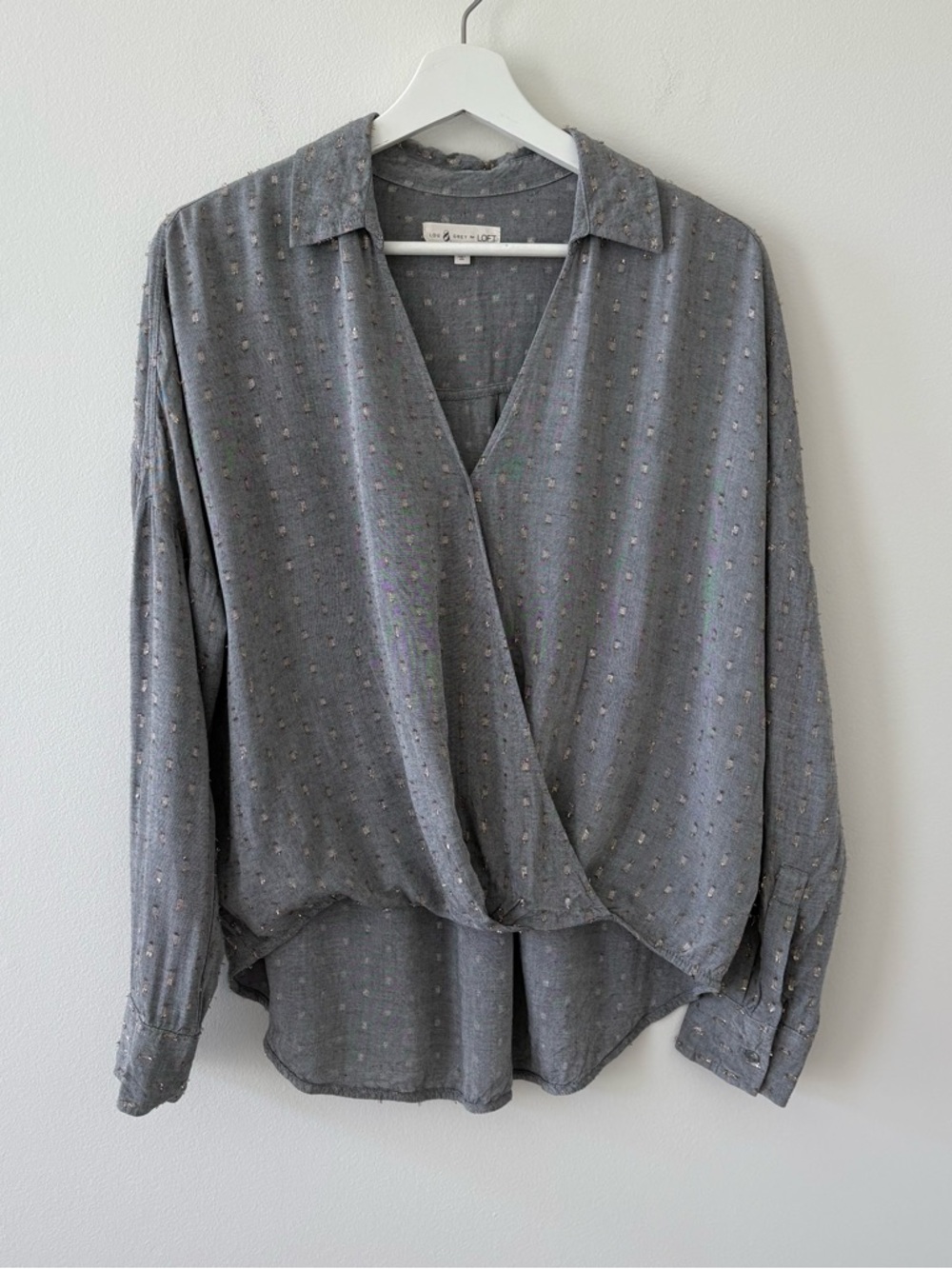 Lou & Grey for LOFT Women’s Dot Surplice Button-Cuff Blouse